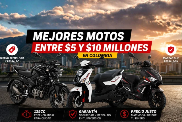 Las mejores motos entre 5 y 10 millones en Colombia Hero Hunk 125R, SYM CROX 125 y Fratelli SFR 125, con precios y financiación en Tuluá Motos hoy.